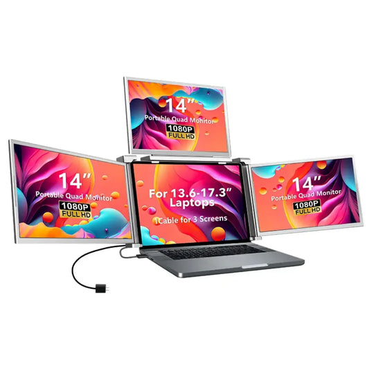 Fopo 2025 New 14 Inch 1080p Quad Portable Monitor Triple Bulk Lcd With Usb c One Cable Laptop Screen Extender Cloud Core
