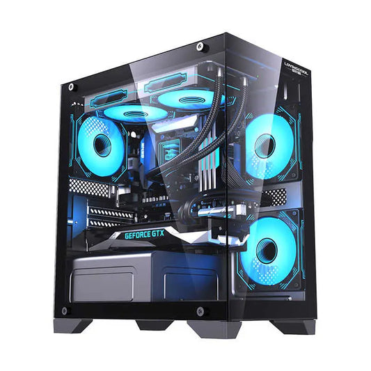 Lovingcool Gaming Pcs Mid Tower Computer Case M-ATX / Mini-ITX PC Cabinet Customized Tempered Glass Black PC Case with RGB Fan Cloud Core