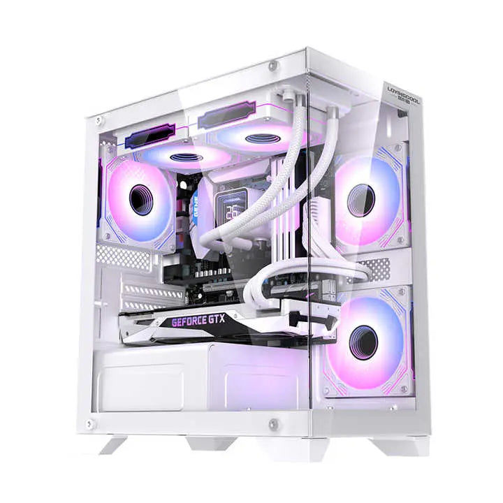 Lovingcool Pc Case Atx Gaming Cases White MATX Mid Tower Gamer Case Micro Desk Casing Tempered Glass Computer Cabinet Chassis Cloud Core