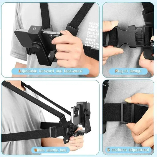 1 PC Adjustable Phone Clip Holder With Chest Strap Fixation Bracket for Sport Camera Mobile Phone Camera Black Holder Accessory Cloud Core