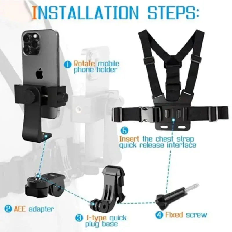 1 PC Adjustable Phone Clip Holder With Chest Strap Fixation Bracket for Sport Camera Mobile Phone Camera Black Holder Accessory Cloud Core