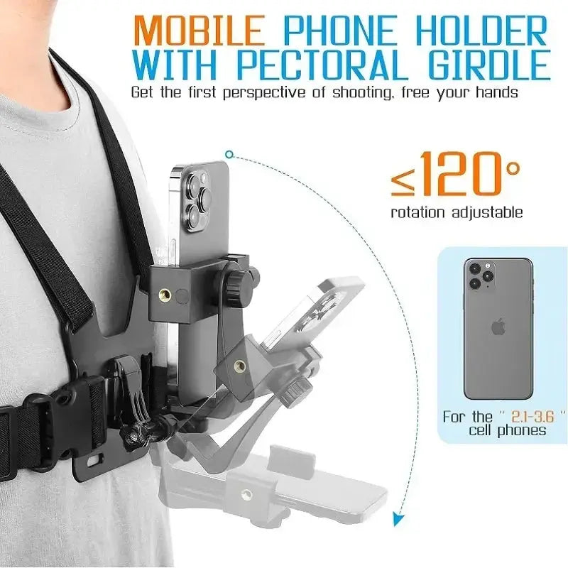 1 PC Adjustable Phone Clip Holder With Chest Strap Fixation Bracket for Sport Camera Mobile Phone Camera Black Holder Accessory Cloud Core