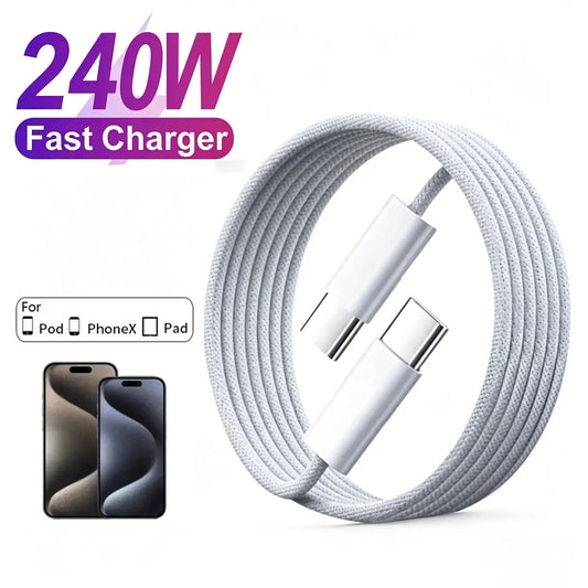 240W Fast Charge 6A USB-C to C Type Cable Cord 1M/2M for iPhone Xiaomi Huawei Samsung - Cellphone Charging Accessory Cloud Core