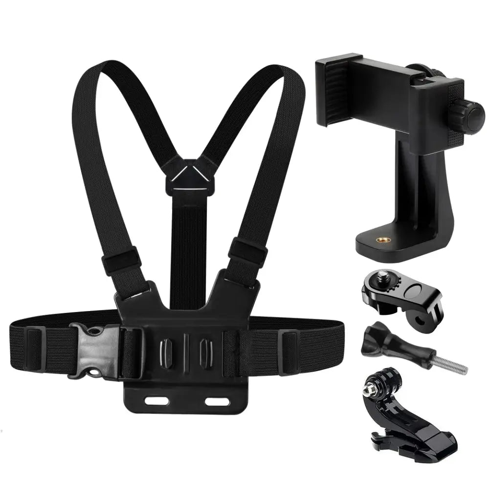 Adjustable Phone Clip Holder With Chest Strap Fixation Bracket for Sport Camera Mobile Phone Camera Black Holder Accessory