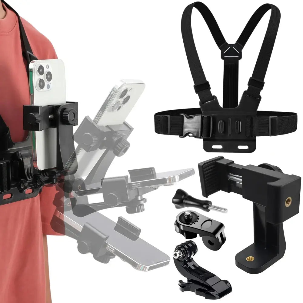 Adjustable Phone Clip Holder With Chest Strap Fixation Bracket for Sport Camera Mobile Phone Camera Black Holder Accessory