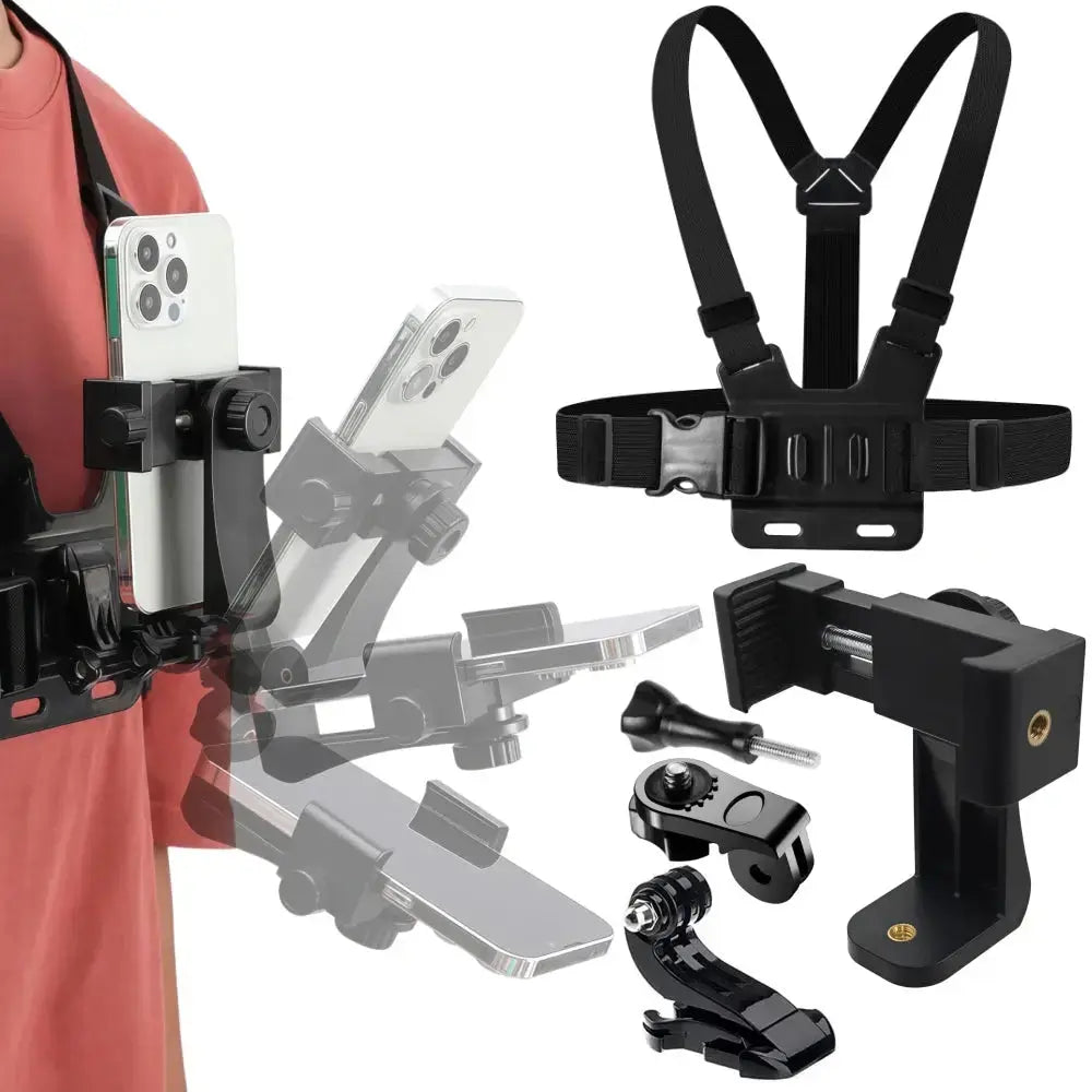 Adjustable Phone Clip Holder With Chest Strap Fixation Bracket for Sport Camera Mobile Phone Camera Black Holder Accessory Cloud Core