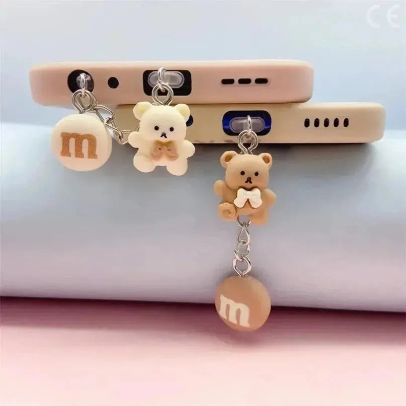 Cute Little Bear Phone Dust Plug Pendant for iPhone Samsung Xiaomi Type-C/iOS phone Interface Cell Dust Plug Accessories Cloud Core
