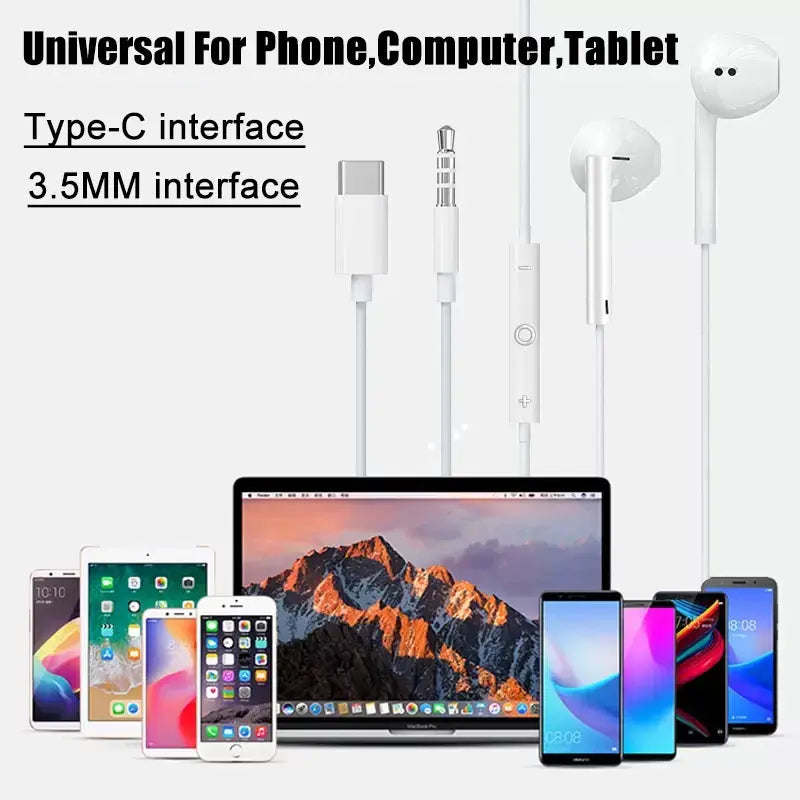 TypeC Earphones For iPhone 17 Air 16 15 14 13 12 11 Pro Max iPad Wired Earbuds 3.5mm Tablet Laptops Headphones Phone Accessories Cloud Core